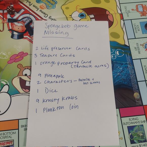 Monopoly Nickelodeon SpongeBob Squarepants by Hasbro Missing Pieces - Picture 2 of 10